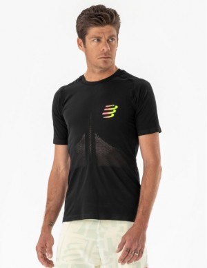 Camisas De Corrida Compressport Racing SS Tshirt M Masculino Pretas Amarelas | 13495KITP