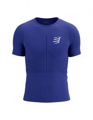 Camisas De Corrida Compressport Racing SS Tshirt M Masculino Azuis | 57436RZDA