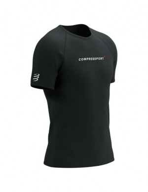 Camisas De Corrida Compressport Treino SS Logo Tshirt M Masculino Pretas | 52839NTAP