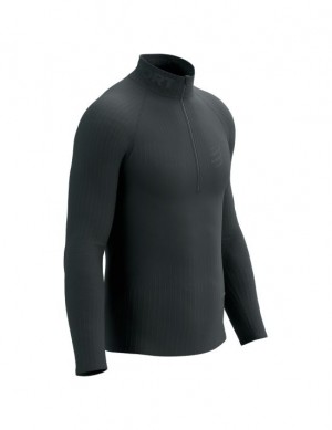 Camiseta Compressport 3D Thermo Half Zip LS Top Masculino Pretas | 73481KPGM