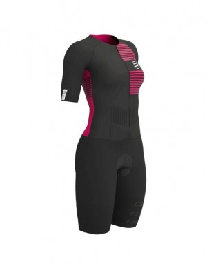 Camiseta Compressport Aero SS Trisuit W Feminino Pretas | 53129GZNA