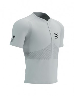 Camiseta Compressport Trilha Half-Zip Fitted SS Top Masculino Branco | 25984RLQP