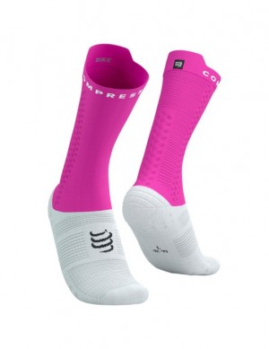 Cycling Socks Compressport Pro Racing Socks v4.0 Bike Masculino Branco Rosa | 28573CHOG