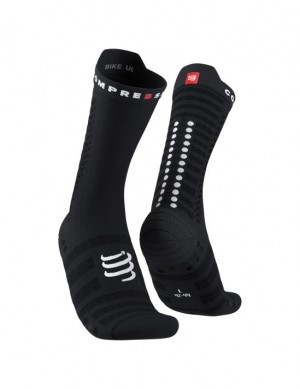 Meias Compressport Pro Racing Socks v4.0 Ultralight Bike Pretas Branco | 93408IBZV