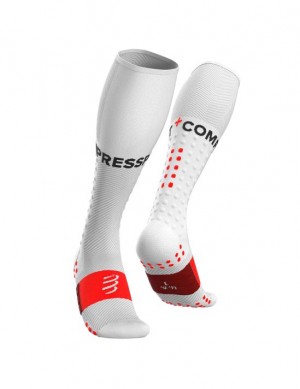 Meias de Corrida Compressport Full Socks Run Masculino Branco | 27350EOMF