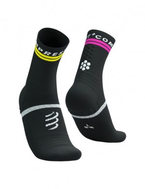 Meias de Corrida Compressport Pro Marathon Socks V2.0 Masculino Pretas Amarelas Rosa | 14529WVBR