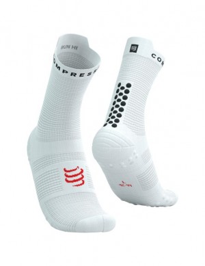 Meias de Corrida Compressport Pro Racing Socks v4.0 Run High Masculino Branco Pretas | 23617WUJS