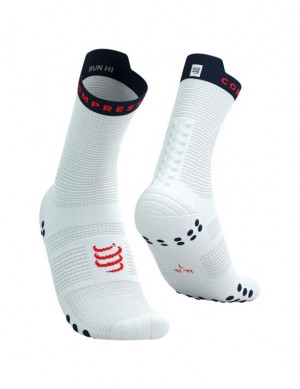 Meias de Corrida Compressport Pro Racing Socks v4.0 Run High Masculino Branco | 24875XSIR