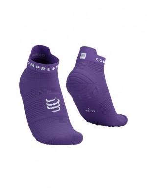 Meias de Corrida Compressport Pro Racing Socks v4.0 Run Low Masculino Roxo Branco | 27410ZPGY