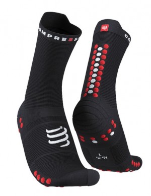 Meias de Corrida Compressport Pro Racing Socks v4.0 Run High Masculino Pretas Vermelhas | 40872WFZC