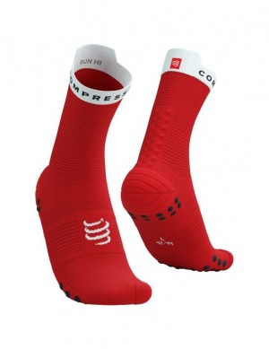 Meias de Corrida Compressport Pro Racing Socks v4.0 Run High Masculino Vermelhas Branco | 43689GSFY