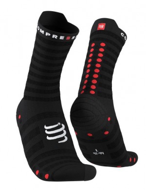 Meias de Corrida Compressport Pro Racing Socks v4.0 Ultralight Run High Masculino Pretas Vermelhas | 53867TZEC