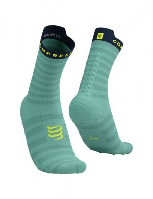 Meias de Corrida Compressport Pro Racing Socks v4.0 Ultralight Run High Masculino Azuis | 56908MBJR