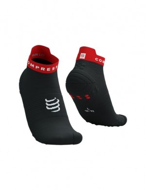 Meias de Corrida Compressport Pro Racing Socks v4.0 Run Low Masculino Pretas Vermelhas | 69240QAVJ