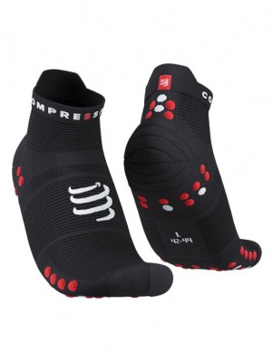 Meias de Corrida Compressport Pro Racing Socks v4.0 Run Low Masculino Pretas Vermelhas | 72589ICBV