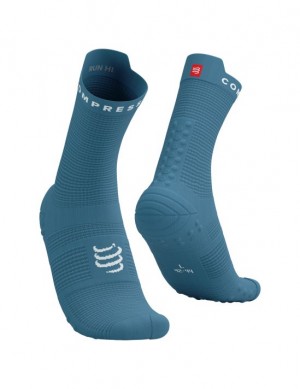 Meias de Corrida Compressport Pro Racing Socks v4.0 Run High Masculino Azuis Branco | 79536GAFR