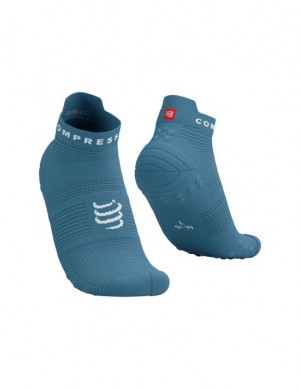 Meias de Corrida Compressport Pro Racing Socks v4.0 Run Low Masculino Azuis Branco | 83471GHSR