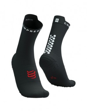 Meias de Corrida Compressport Pro Racing Socks v4.0 Run High Masculino Pretas Branco | 91205MUWS