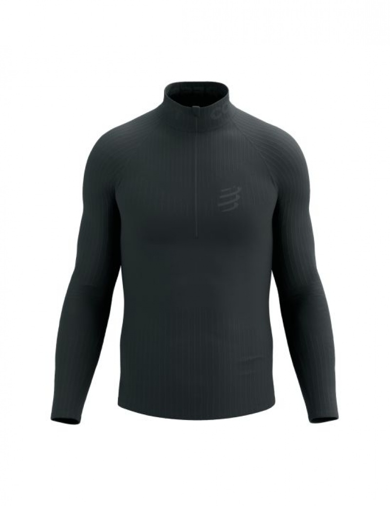 Camiseta Compressport 3D Thermo Half Zip LS Top Pretas | 38715NPSK