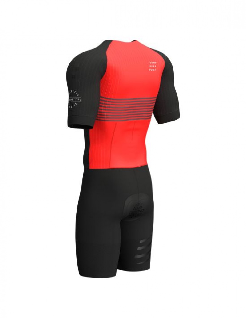 Camiseta Compressport Aero SS Trisuit M Masculino Pretas Vermelhas | 26810CTGP