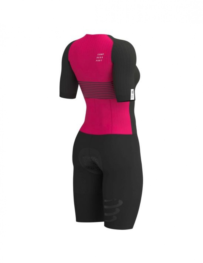 Camiseta Compressport Aero SS Trisuit W Feminino Pretas | 53129GZNA