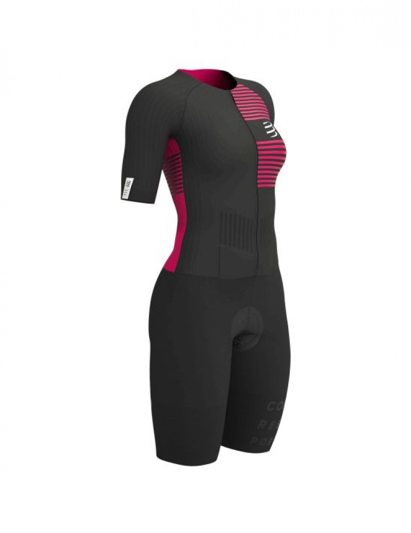 Camiseta Compressport Aero SS Trisuit W Feminino Pretas | 53129GZNA