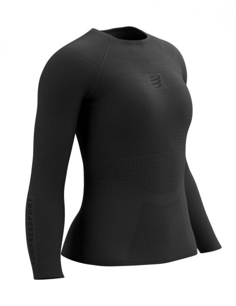 Camiseta Compressport On/Off Base Layer LS Top W Feminino Pretas | 28495PWEN