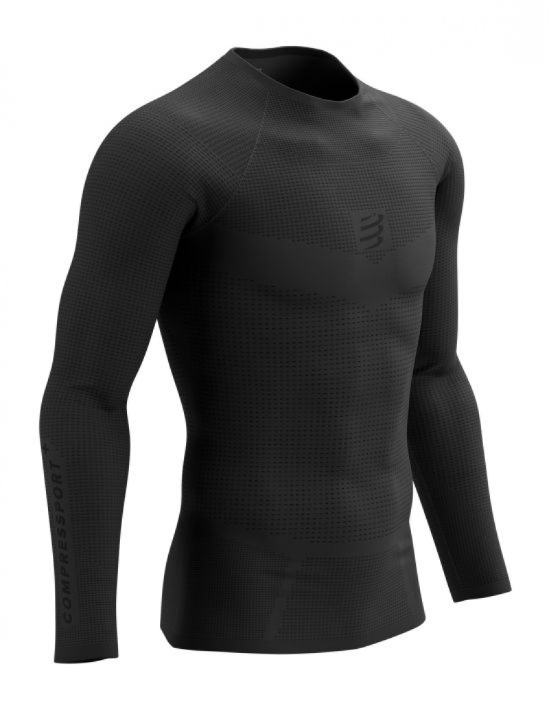 Camiseta Compressport On/Off Base Layer LS Top M Masculino Pretas | 53146DFOS