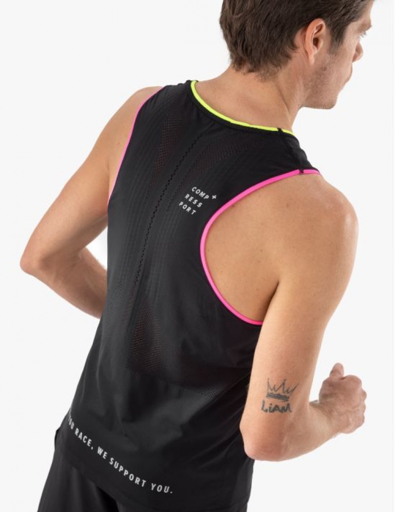 Camiseta Compressport Pro Racing Singlet M Pretas Amarelas Rosa | 96527BLPM