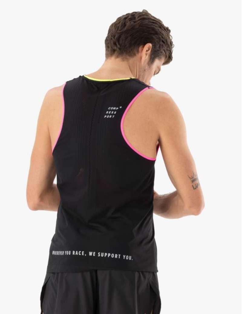 Camiseta Compressport Pro Racing Singlet M Pretas Amarelas Rosa | 96527BLPM