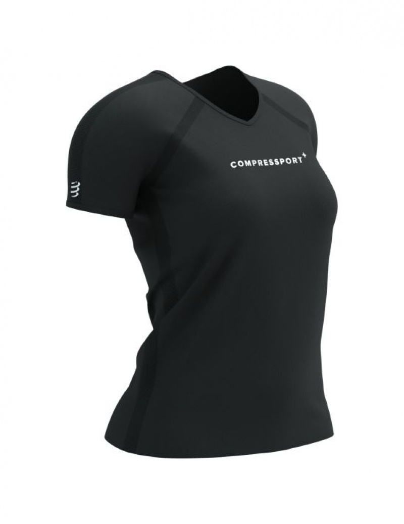 Camiseta Compressport Treino SS Logo Tshirt W Feminino Pretas | 31895GZJB