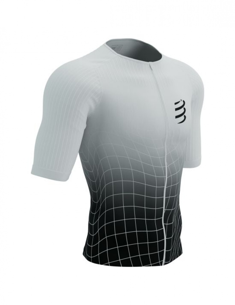 Camiseta Compressport Tri Postural Aero SS Top M Masculino Pretas Branco | 28513CHJP