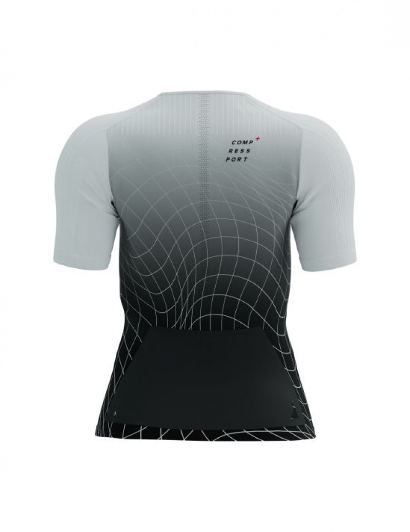 Camiseta Compressport Tri Postural Aero SS Top W Feminino Pretas Branco | 41639EMJL