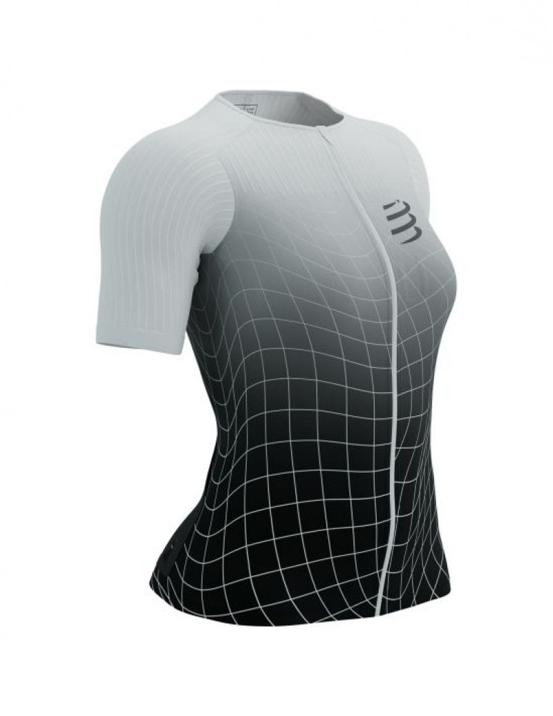 Camiseta Compressport Tri Postural Aero SS Top W Feminino Pretas Branco | 41639EMJL