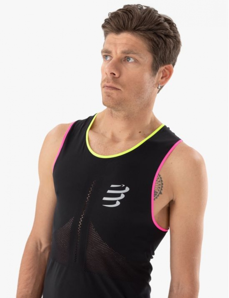 Camisetas Regata Compressport Pro Racing Singlet M Masculino Pretas Amarelas Rosa | 91308COIY