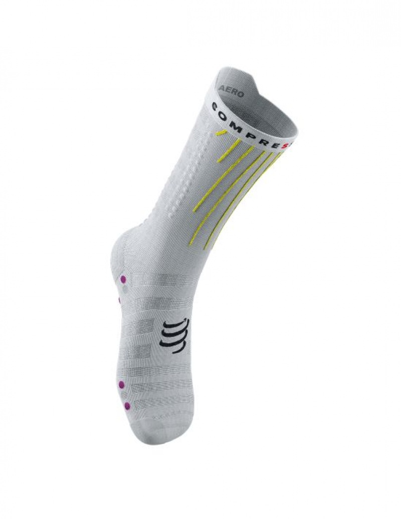 Cycling Socks Compressport Aero Socks Masculino Branco Amarelas Rosa | 14762THFV