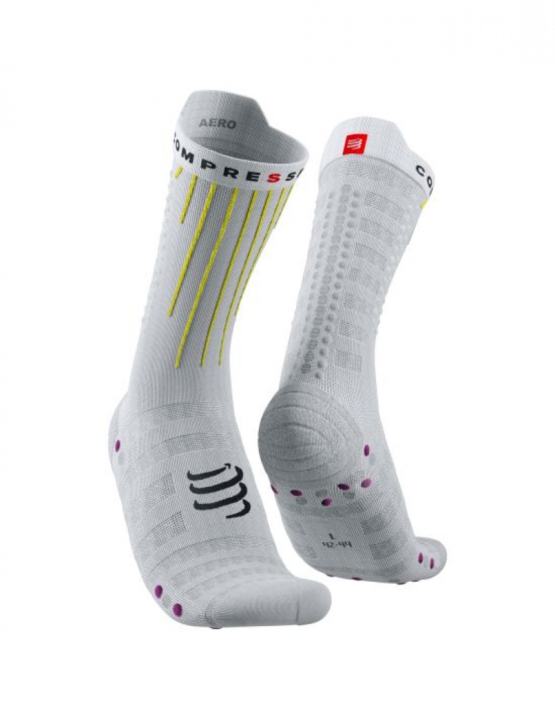 Cycling Socks Compressport Aero Socks Masculino Branco Amarelas Rosa | 14762THFV