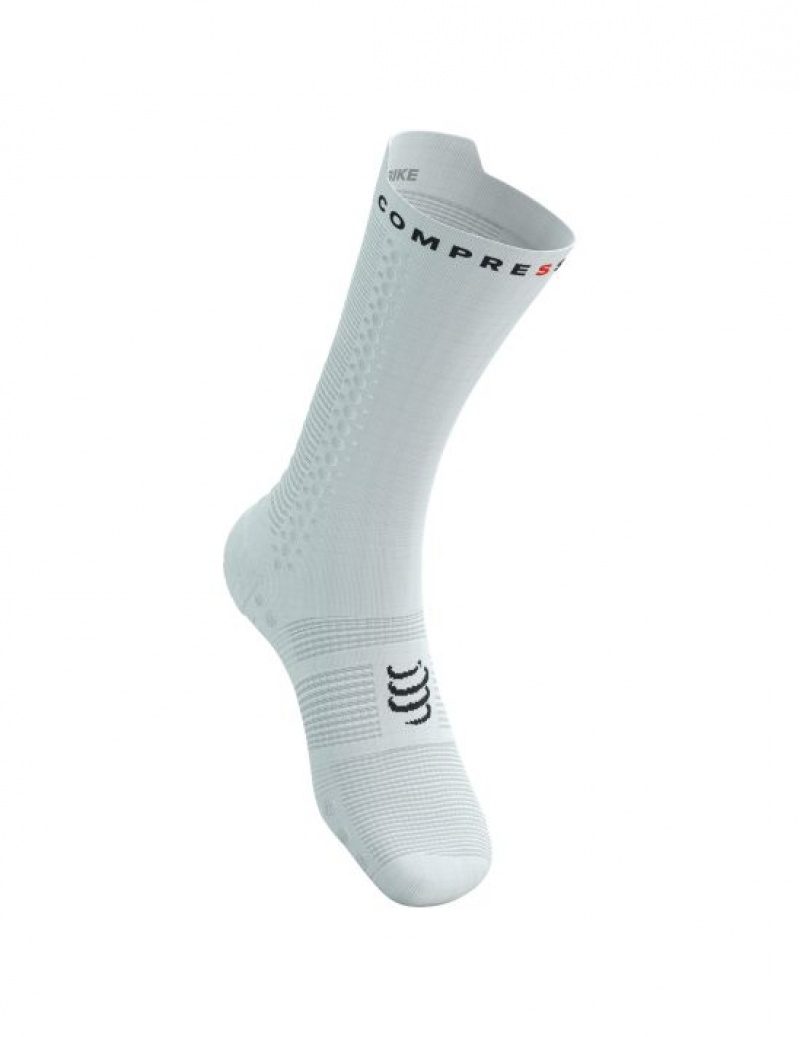 Cycling Socks Compressport Pro Racing Socks v4.0 Bike Masculino Branco Pretas | 21385FBJN