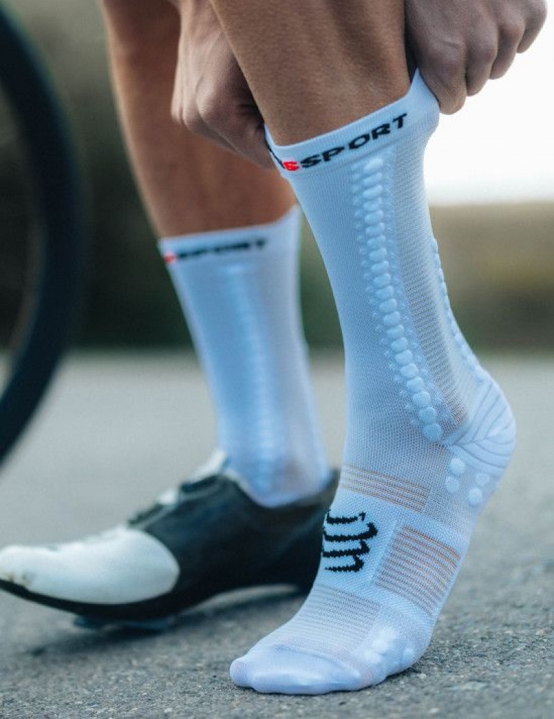 Cycling Socks Compressport Pro Racing Socks v4.0 Bike Masculino Branco Pretas | 21385FBJN