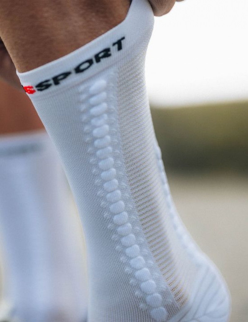 Cycling Socks Compressport Pro Racing Socks v4.0 Bike Masculino Branco Pretas | 21385FBJN