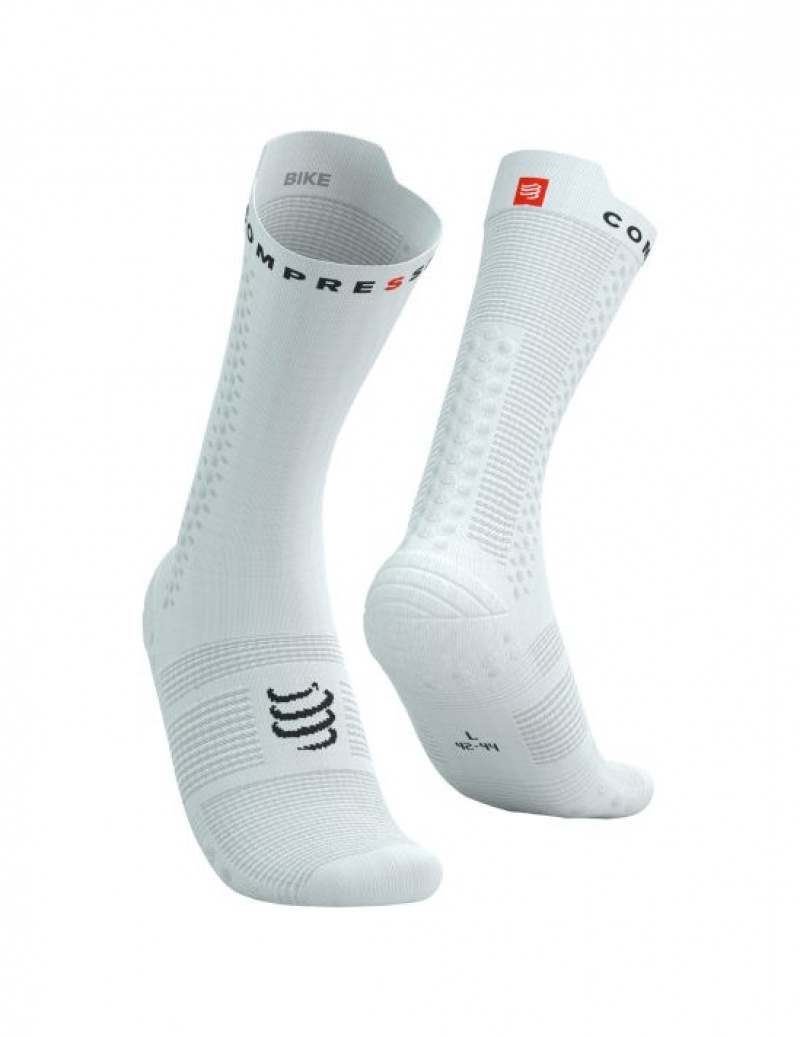 Cycling Socks Compressport Pro Racing Socks v4.0 Bike Masculino Branco Pretas | 21385FBJN