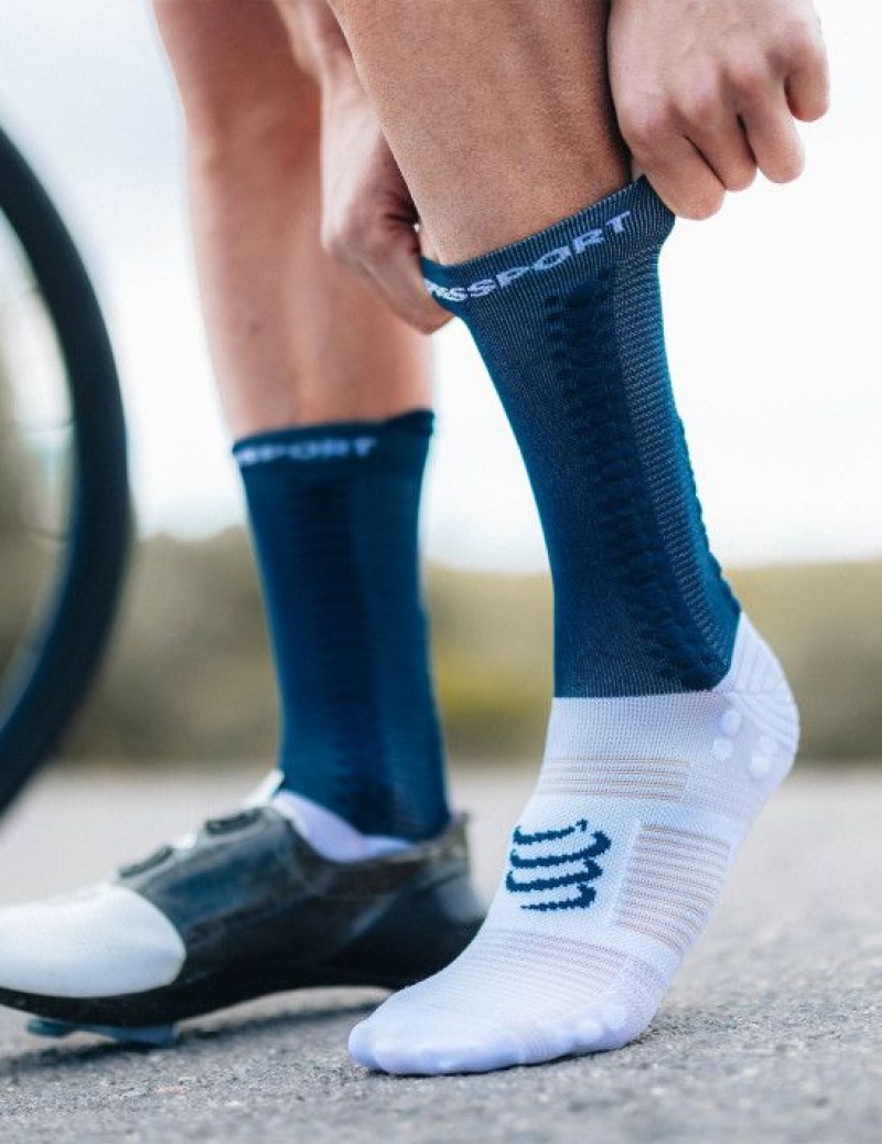 Cycling Socks Compressport Pro Racing Socks v4.0 Bike Masculino Branco | 70963TEKY