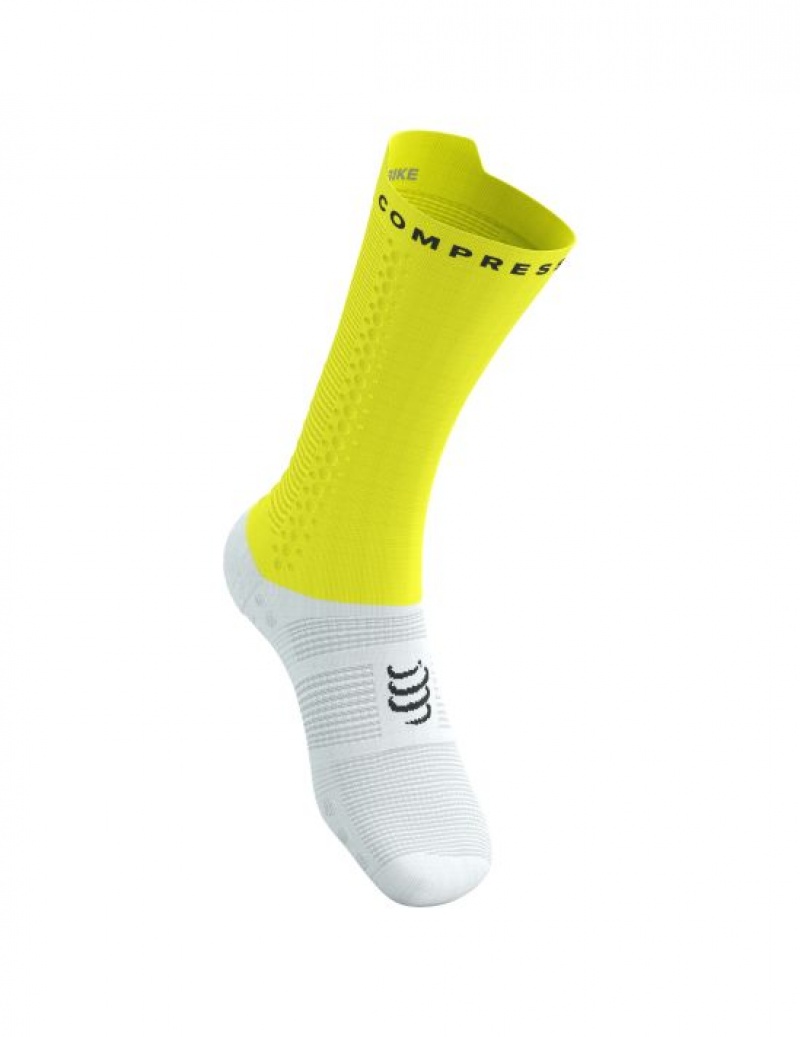 Cycling Socks Compressport Pro Racing Socks v4.0 Bike Masculino Branco Amarelas | 89351VMAI