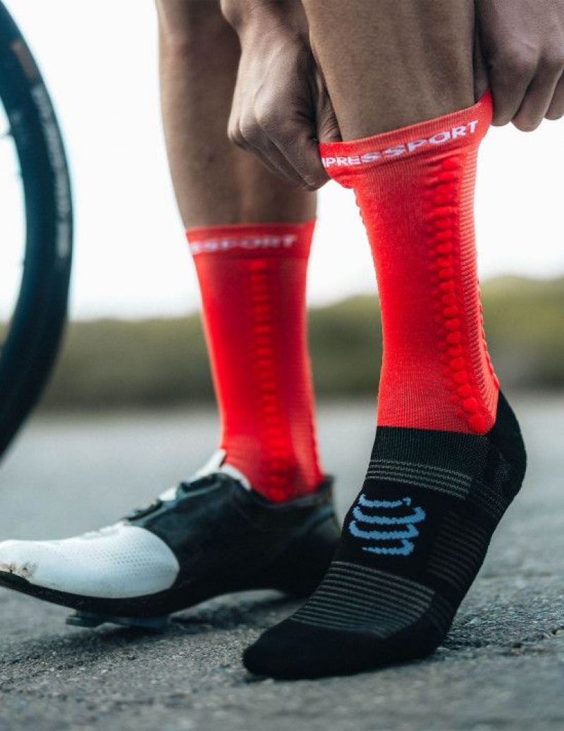 Cycling Socks Compressport Pro Racing Socks v4.0 Bike Masculino Vermelhas Pretas | 91375PJAF