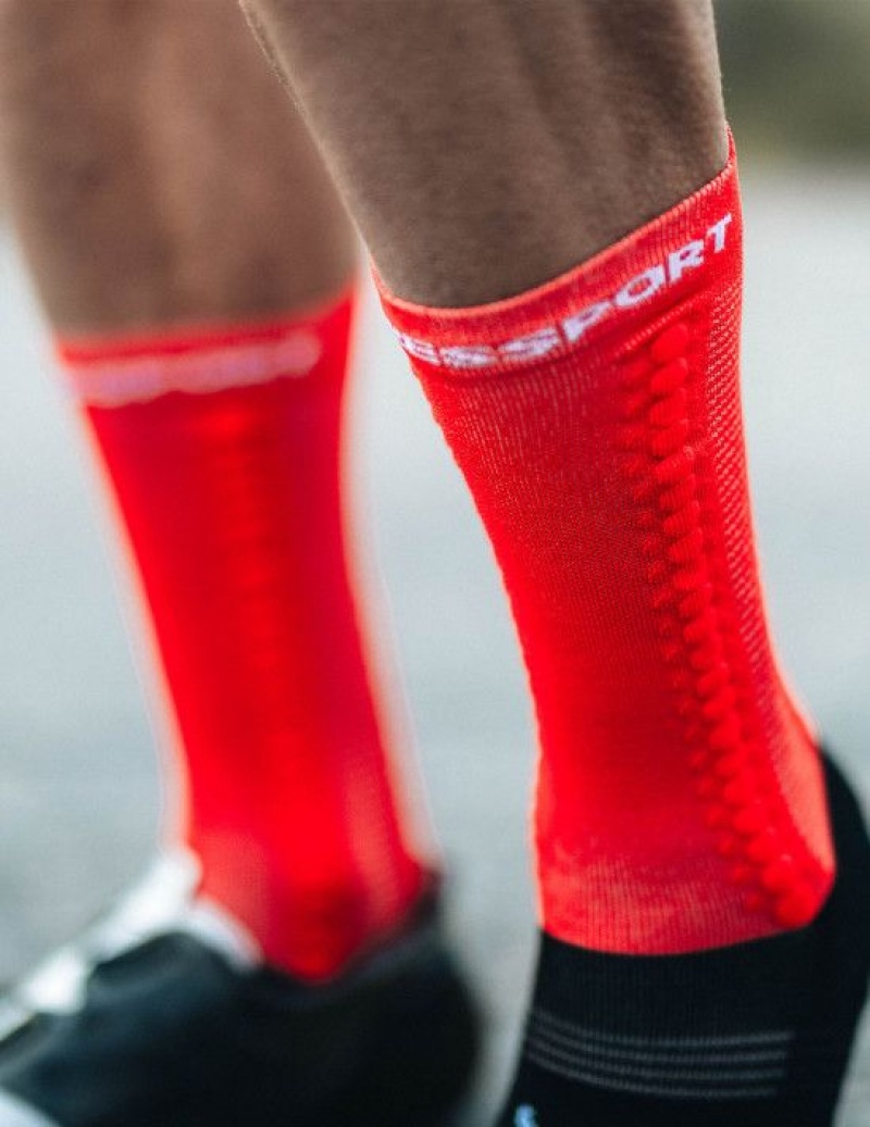 Cycling Socks Compressport Pro Racing Socks v4.0 Bike Masculino Vermelhas Pretas | 91375PJAF