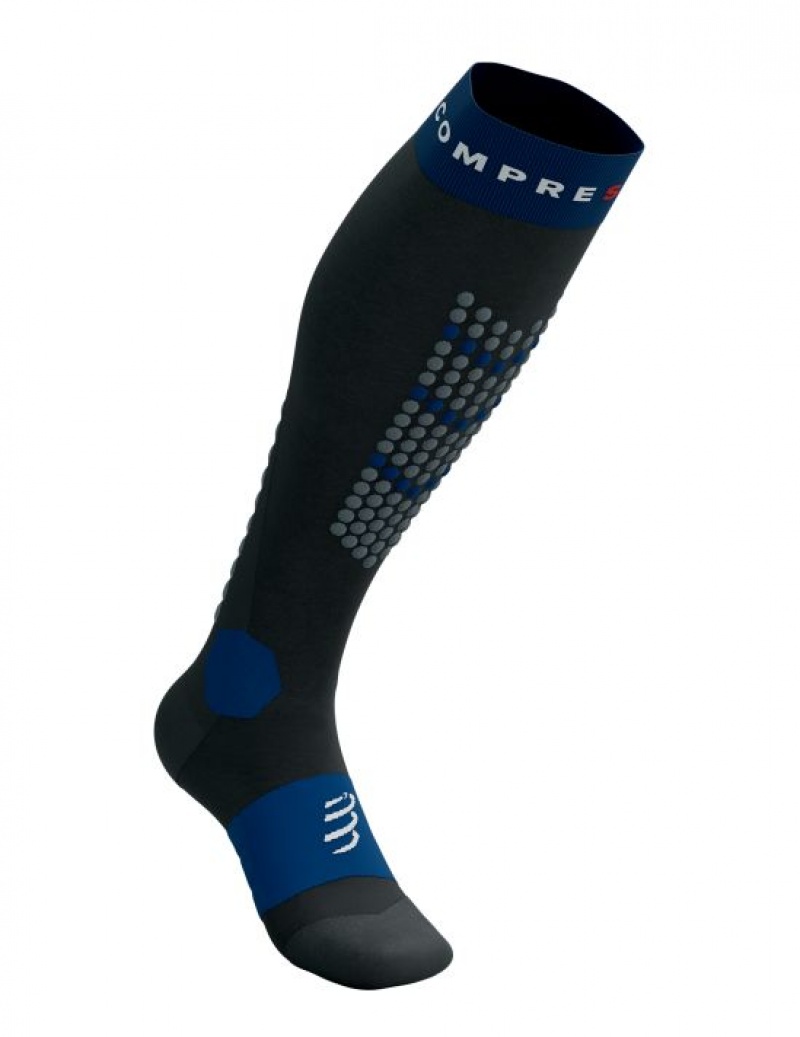 High Socks Compressport Alpine Ski Full Socks Masculino Pretas Azuis | 60834EDYW