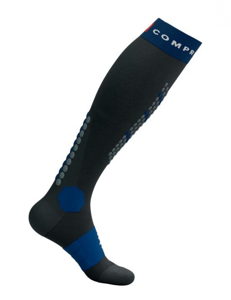 High Socks Compressport Alpine Ski Full Socks Masculino Pretas Azuis | 60834EDYW