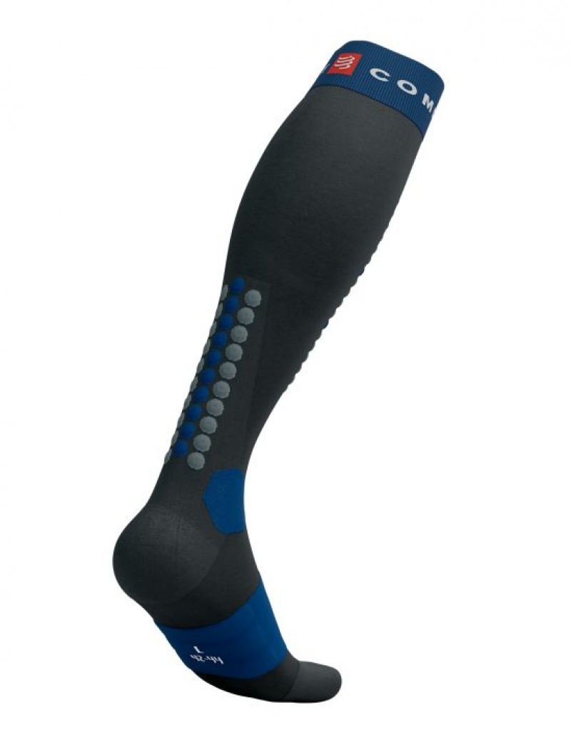 High Socks Compressport Alpine Ski Full Socks Masculino Pretas Azuis | 60834EDYW