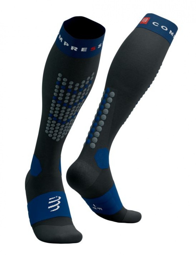 High Socks Compressport Alpine Ski Full Socks Masculino Pretas Azuis | 60834EDYW