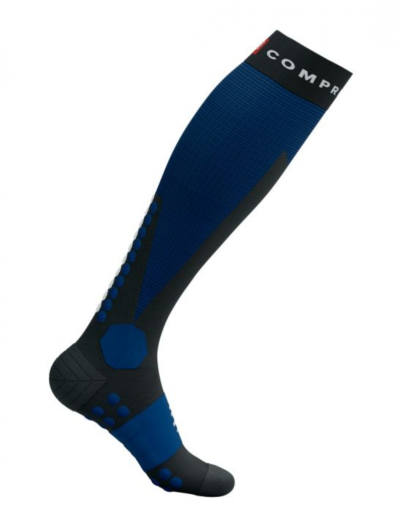 High Socks Compressport Ski Touring Full Socks Masculino Pretas Azuis | 60712IASG